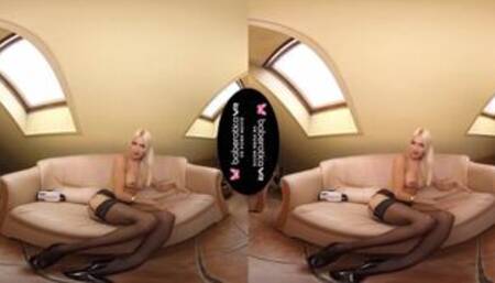 Solo blonde model, Lena Love is teasing a bit, in VR