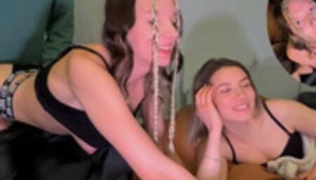 Threesome - Stepsister's Teen Roommate showed How to Fuck her and how well she can Suck big dick