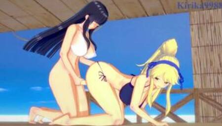 Katsuragi and Ikaruga have intense futanari sex on the beach. - Senran Kagura Hentai