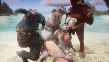 Furry Monsters Gangbang Girl At The Beach - Double Anal DAP 3D Hentai