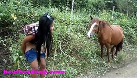 (HEATHERDEEP.COM) Heather Deep 4 wheeling on scary fast quad and Peeing next to horses in the jungle youtube version