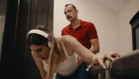 TS maid analed by boss in laundry room