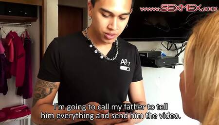 Brother blackmails sister into friend fucking