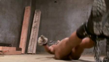 Slim ebony sucking huge cock to gimp