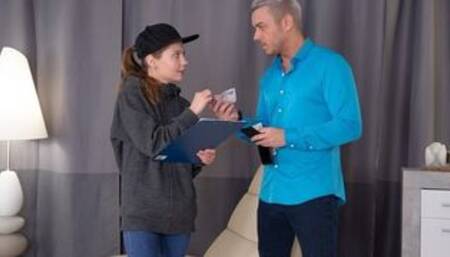 Amazing rimming action performed by lustful delivery babe