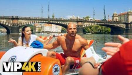 After fun on catamaran busty beauty sucking hunters dick in forest