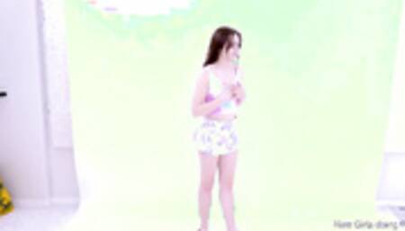 Teenie gets fucked doggie with strap on