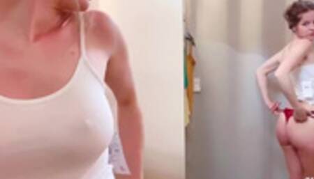 DEEP GORGE in a TEST CABINET !!! Risky sex in public ! ALLICE STORIE's Ep.3