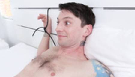 Young guy bonded while a busty milf sucks his cock hard