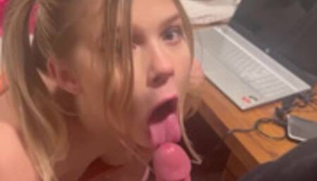 PETITE BLONDE TEEN LEARNS WHAT THROAT FUCKING IS POV