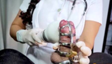 Nurse Edging Chastity Patient in Chastity Cage by DominaFire