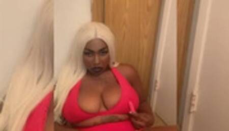 Black Cheerleader Slut Plays With Herself
