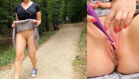 sexy leisure - hiking in the forest turns into quick pussy masturbation and a big cum load
