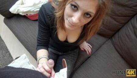 For easy money red-haired gal cheats on her grumpy boyfriend