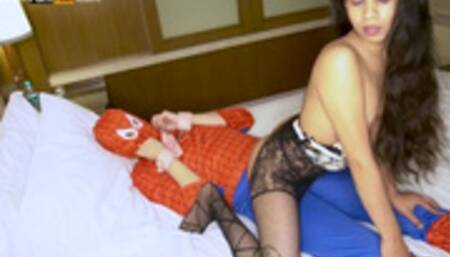 Teen Girl in lingerie having Bondage Sex with Spider-Man