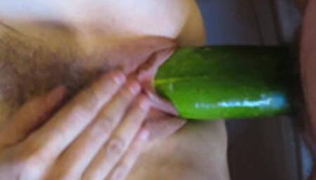 Cucumber Cock Extension makes me CREAM HARD - milf pussy stretched by thick cucumber sleeve - creamy