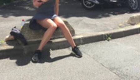 walking and flashing in the streets - sexy girlfriend leolulu