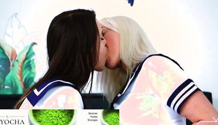 Two lovely schoolgirls are sharing their horny bud's hard prick