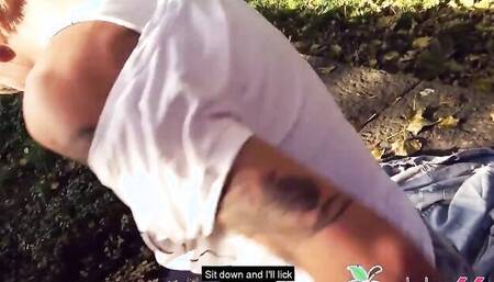 Naughty blonde agrees to be filmed while having sex outside