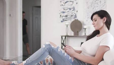 Horny lad plays with stepmom's big ass while fucking her