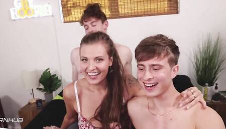 Two bisexual guys and one chick in a wild threesome scene