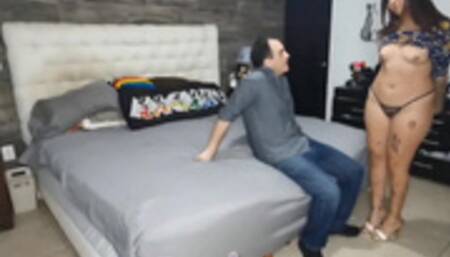 I fuck the neighbor in my bed while my husband fucks his wife in the living room (2/2)