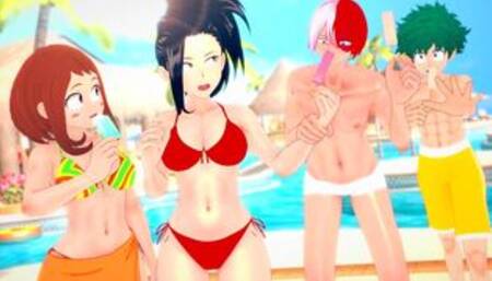 Ochako Uraraka x Deku Couple Swap with Momo Yaoyorozu x Shoto Todoroki - MHA Hentai 3d Compilation