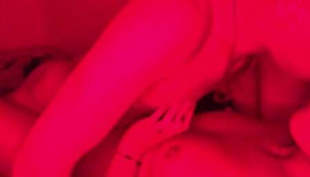 Real Couple having Passionate and Romantic Sex under Red Led Lights
