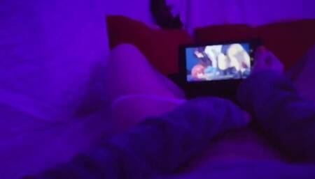 Redhead Girl Masturbating Watching Lesbian Hentai Uncensored when Parents are in Home