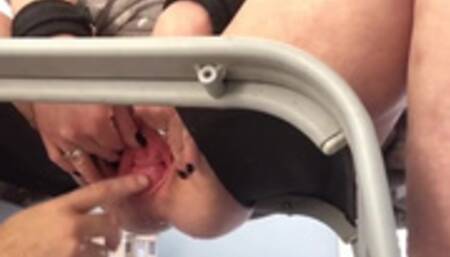 Team effort, Fisting her prolapsed, squirting cunt