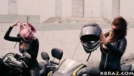 Emo biker babes banged by two thugs in their clubhouse