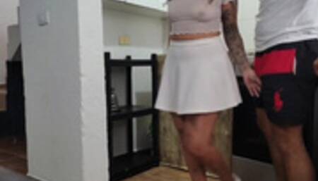 Neighbor fixes stove, I seduce him to fuck me before husband arrives, he cums inside me! (sub)