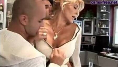 Gorgeous italian blonde MILF DP fuck