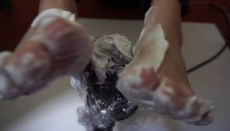 18 yo virgin girl plays with shaving foam - ASMR