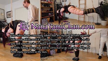 4k UHD: Girl in Leather boots & skirt tied up! Spanked and suspended in Shibari