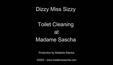 Dizzy Miss Sizzy cleaning toilet