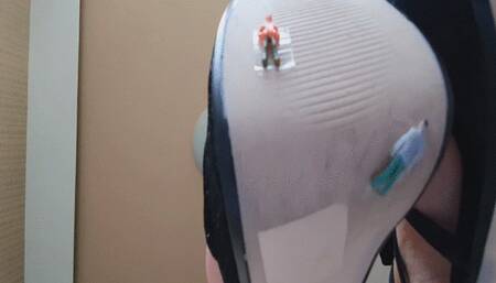Giantess Dangling her Heels with Tiny Men Stuck to Her Soles WMV