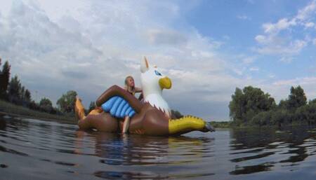 Alla hotly fucks a big rare inflatable griffin on the lake and gets a real orgasm!!!