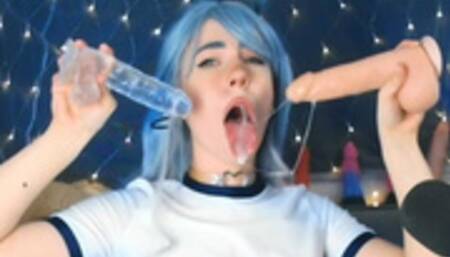 Showed her skill slobbering blowjob with two dicks ❤ MollyRedWolf