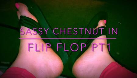 Flip Flops pt1 Sassy chestnut Sophia wiggles flipflop off feet foot fetish