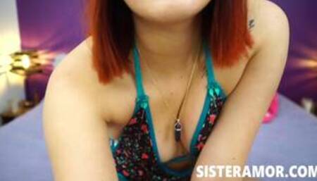 Stepsister slut masturbates then fucks stepbro