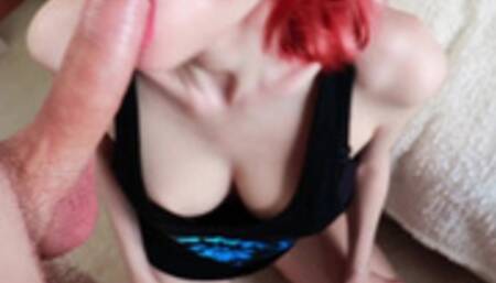 Redhead Blowjob Big Cock POV and Cum on Natural Tits - Shinaryen