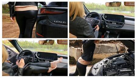 Emily revs hard powerful Lexus with bouncing engine