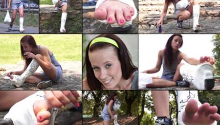 Minnie Navigating Stone Walls to Gimp to Her Favorite Quite Spot with POV and Foot Play (in HD 1920 X 1080)