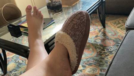 Slipper dangling and wrinkled sole extreme close-up pt1 of 3