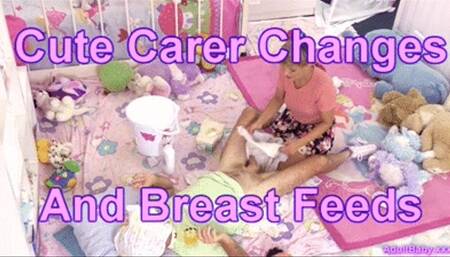 Cute Carer Changes And Breast Feeds