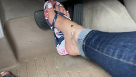 Driving the BMW in Havaianas & White Toes