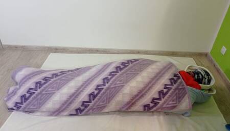 Blanket and fleece bondage in sleepsack