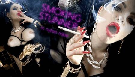 SMOKING STUNNER IN NYLON ROBE