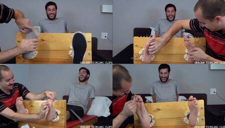 Eddie Tickled in the Stocks